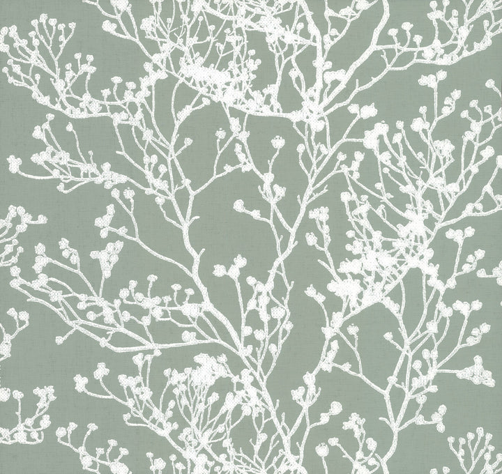 Budding Branch Silhouette Green Wallpaper by Ronald Redding Handcrafted Naturals Covers about 60.8 square feet 27-in by 27-ft long roll Unpasted 25.25 - Fabric Carolina -