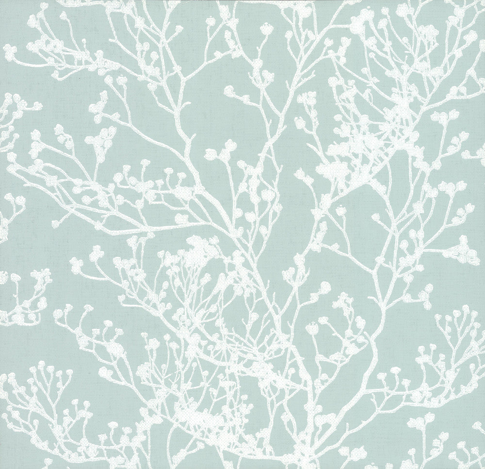 Budding Branch Silhouette Blue Wallpaper by Ronald Redding Handcrafted Naturals Covers about 60.8 square feet 27-in by 27-ft long roll Unpasted 25.25 - Fabric Carolina -
