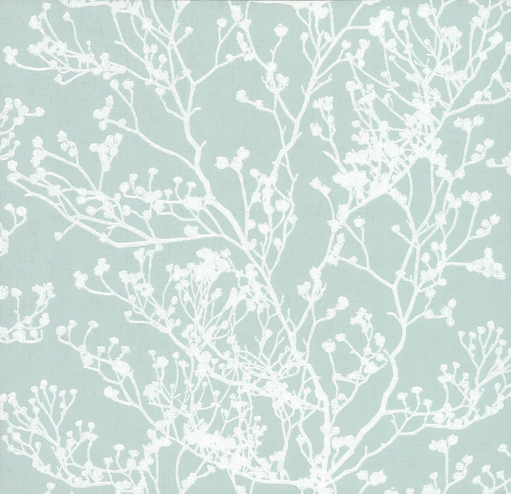 Budding Branch Silhouette Blue Wallpaper by Ronald Redding Handcrafted Naturals Covers about 60.8 square feet 27-in by 27-ft long roll Unpasted 25.25 - Fabric Carolina -