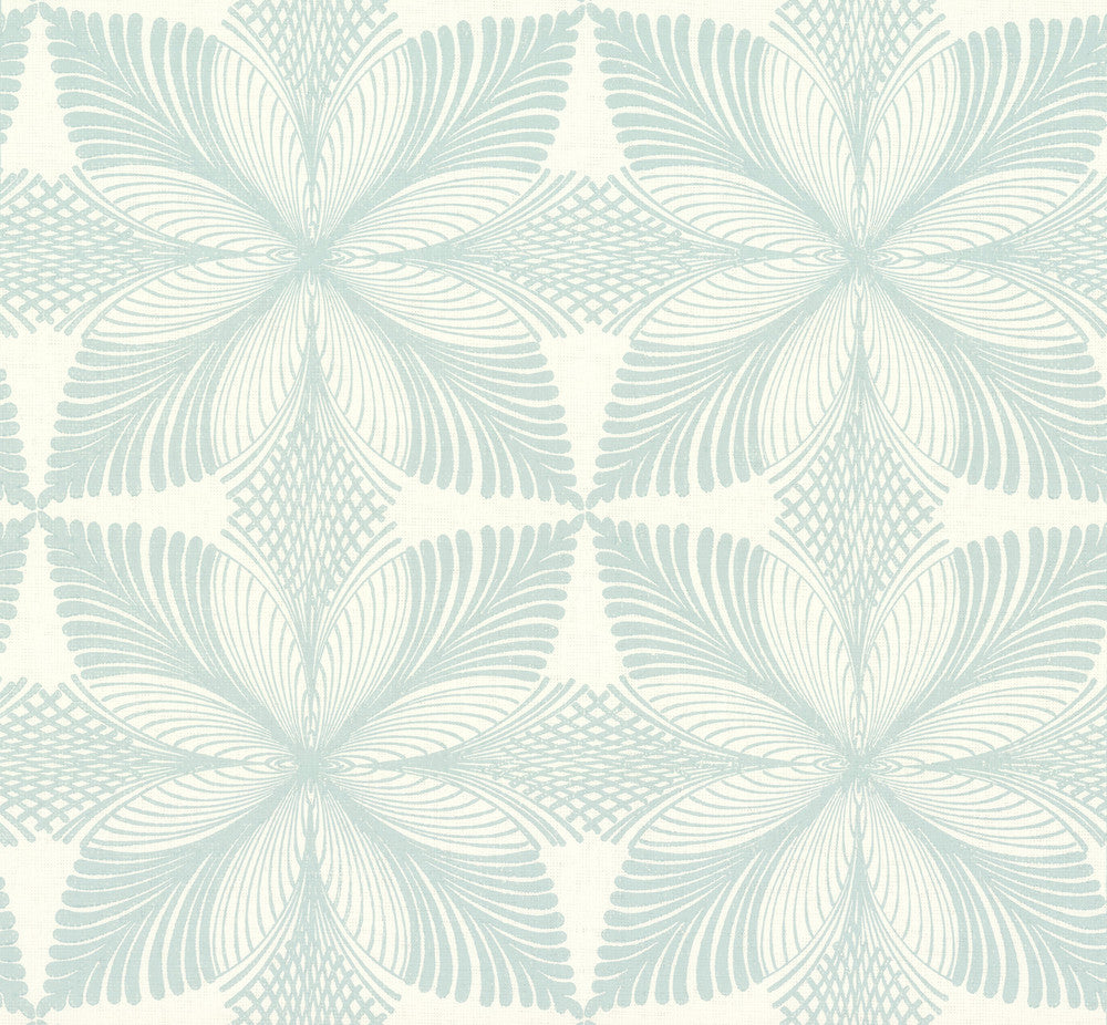Roulettes Cream & Blue Wallpaper by Ronald Redding Handcrafted Naturals Covers about 60.8 square feet 27-in by 27-ft long roll Unpasted 25.25 - Fabric Carolina -