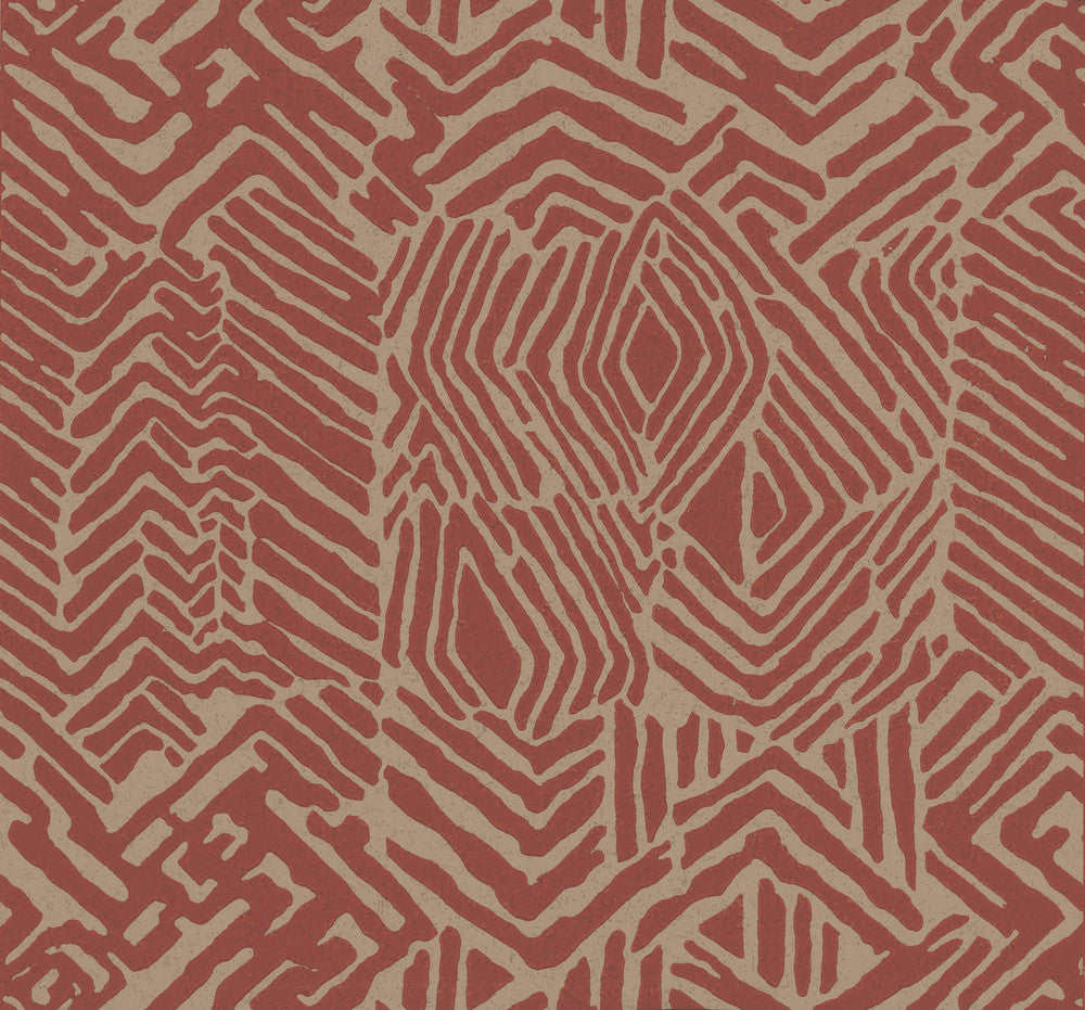 Tribal Print Red & Tan Wallpaper by Ronald Redding Handcrafted Naturals Covers about 60.8 square feet 27-in by 27-ft long roll Unpasted 25.25 - Fabric Carolina -