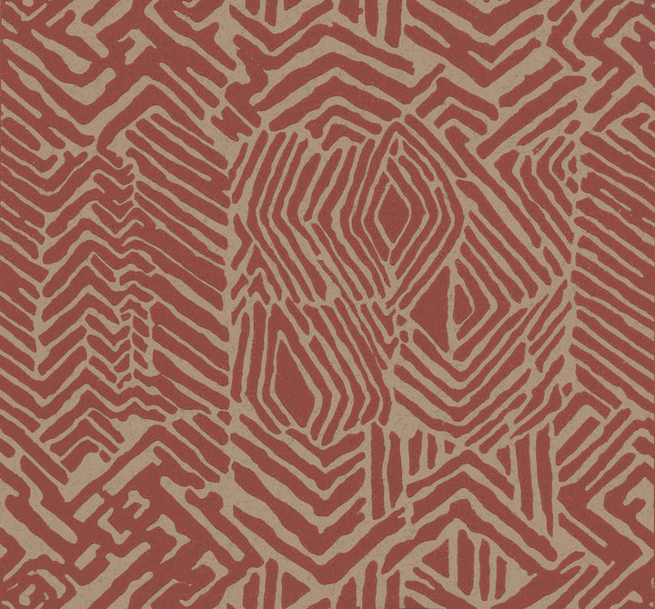 Tribal Print Red & Tan Wallpaper by Ronald Redding Handcrafted Naturals Covers about 60.8 square feet 27-in by 27-ft long roll Unpasted 25.25 - Fabric Carolina -