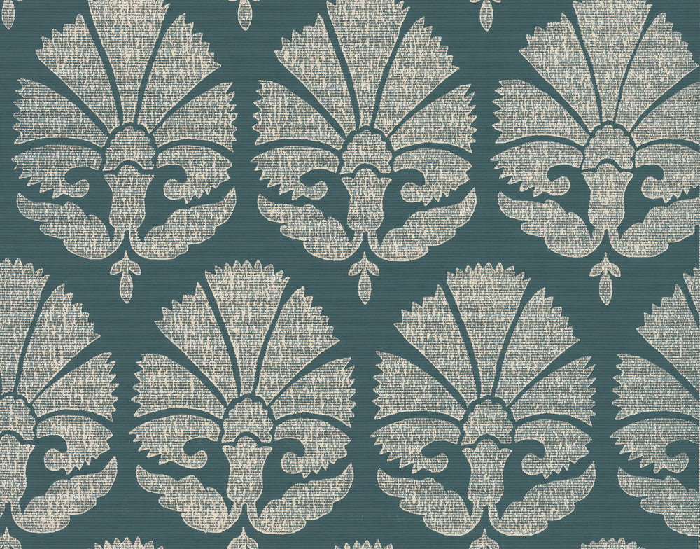 Ottoman Fans Deep Teal & Cream Wallpaper by Ronald Redding Handcrafted Naturals Covers about 60.8 square feet 27-in by 27-ft long roll Unpasted 20.5 - Fabric Carolina -