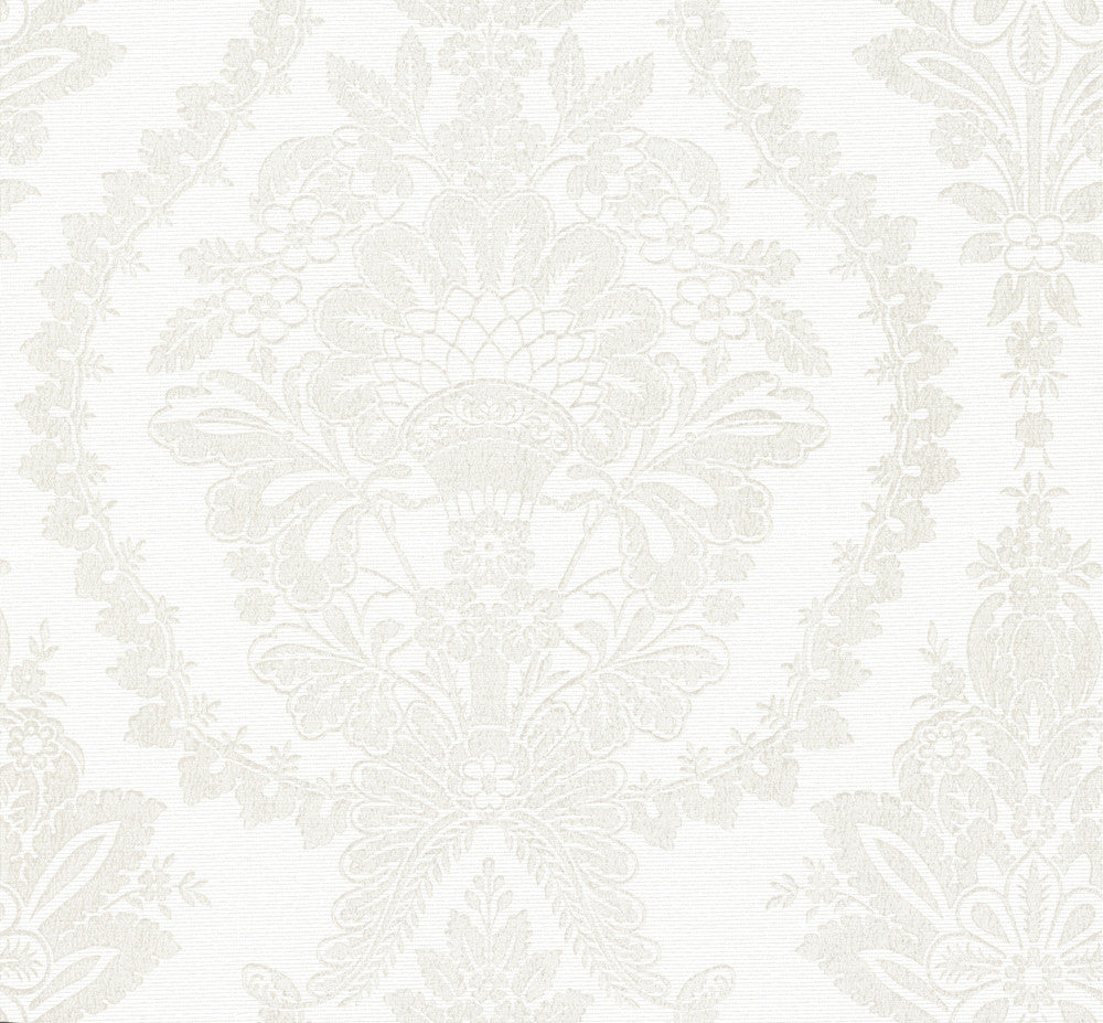 Heritage Damask White & Beige Wallpaper by Ronald Redding Handcrafted Naturals Covers about 60.8 square feet 27-in by 27-ft long roll Unpasted 25.25 - Fabric Carolina -