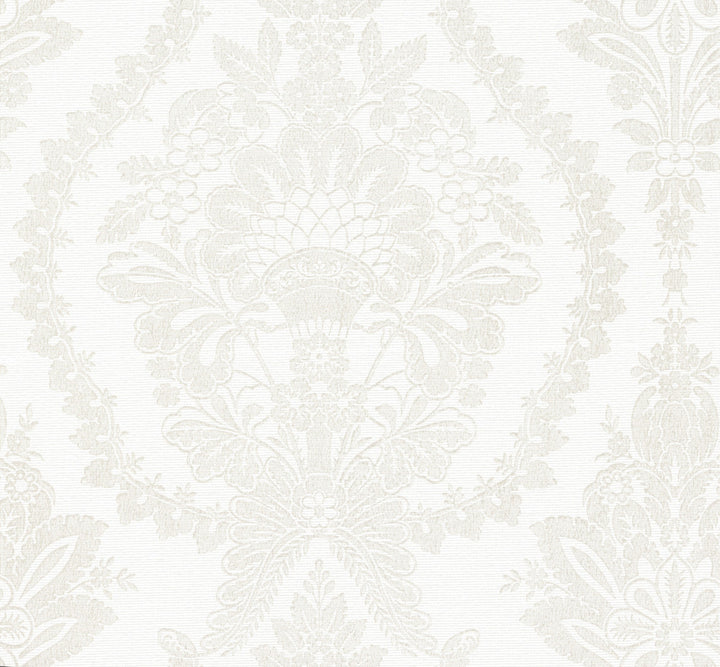 Heritage Damask White & Beige Wallpaper by Ronald Redding Handcrafted Naturals Covers about 60.8 square feet 27-in by 27-ft long roll Unpasted 25.25 - Fabric Carolina -