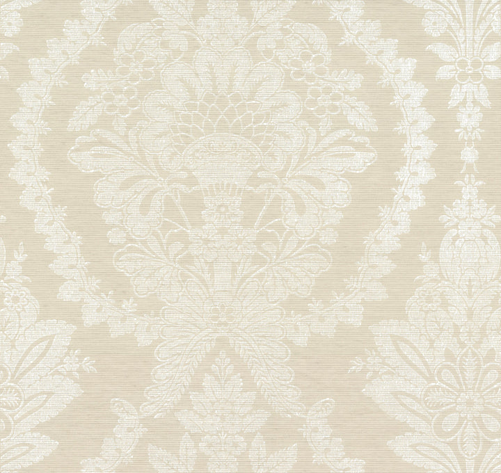 Heritage Damask Beige & White Wallpaper by Ronald Redding Handcrafted Naturals Covers about 60.8 square feet 27-in by 27-ft long roll Unpasted 25.25 - Fabric Carolina -
