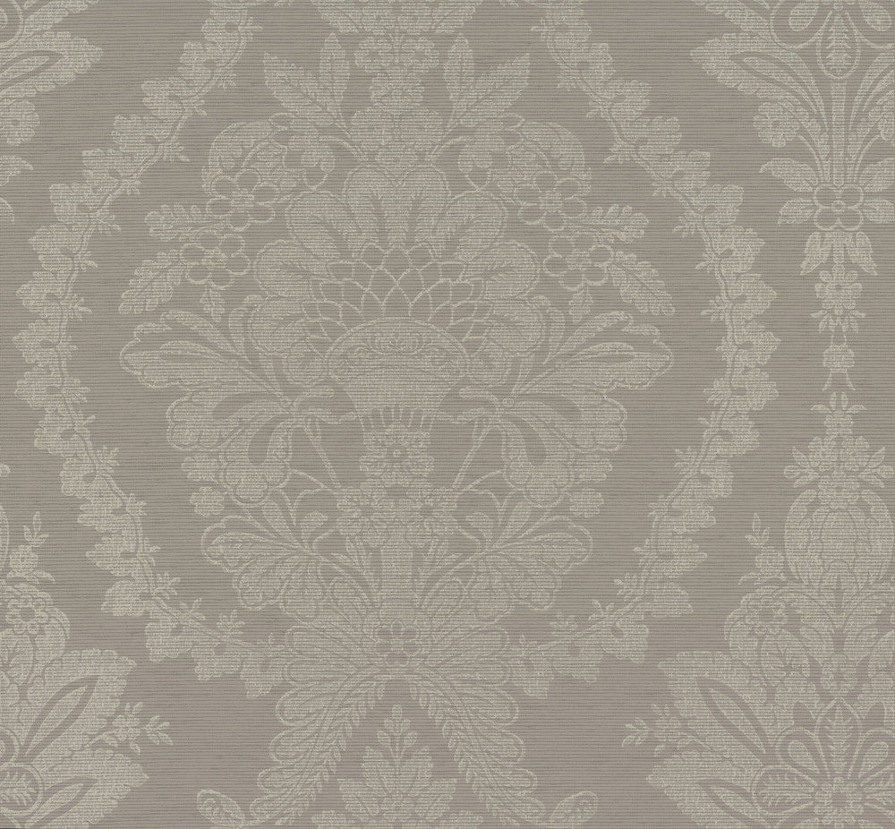 Heritage Damask Dark Grey Wallpaper by Ronald Redding Handcrafted Naturals Covers about 60.8 square feet 27-in by 27-ft long roll Unpasted 25.25 - Fabric Carolina -