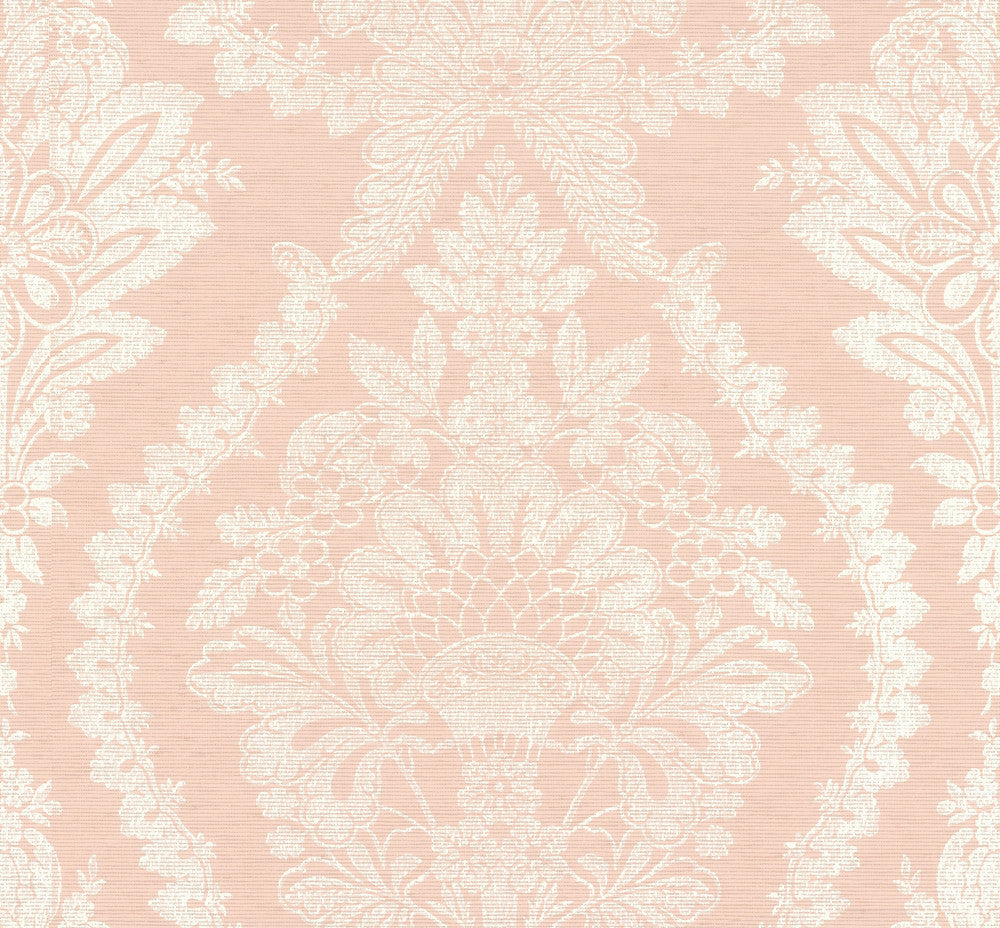 Heritage Damask Pink Wallpaper by Ronald Redding Handcrafted Naturals Covers about 60.8 square feet 27-in by 27-ft long roll Unpasted 25.25 - Fabric Carolina -