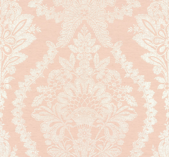 Heritage Damask Pink Wallpaper by Ronald Redding Handcrafted Naturals Covers about 60.8 square feet 27-in by 27-ft long roll Unpasted 25.25 - Fabric Carolina -