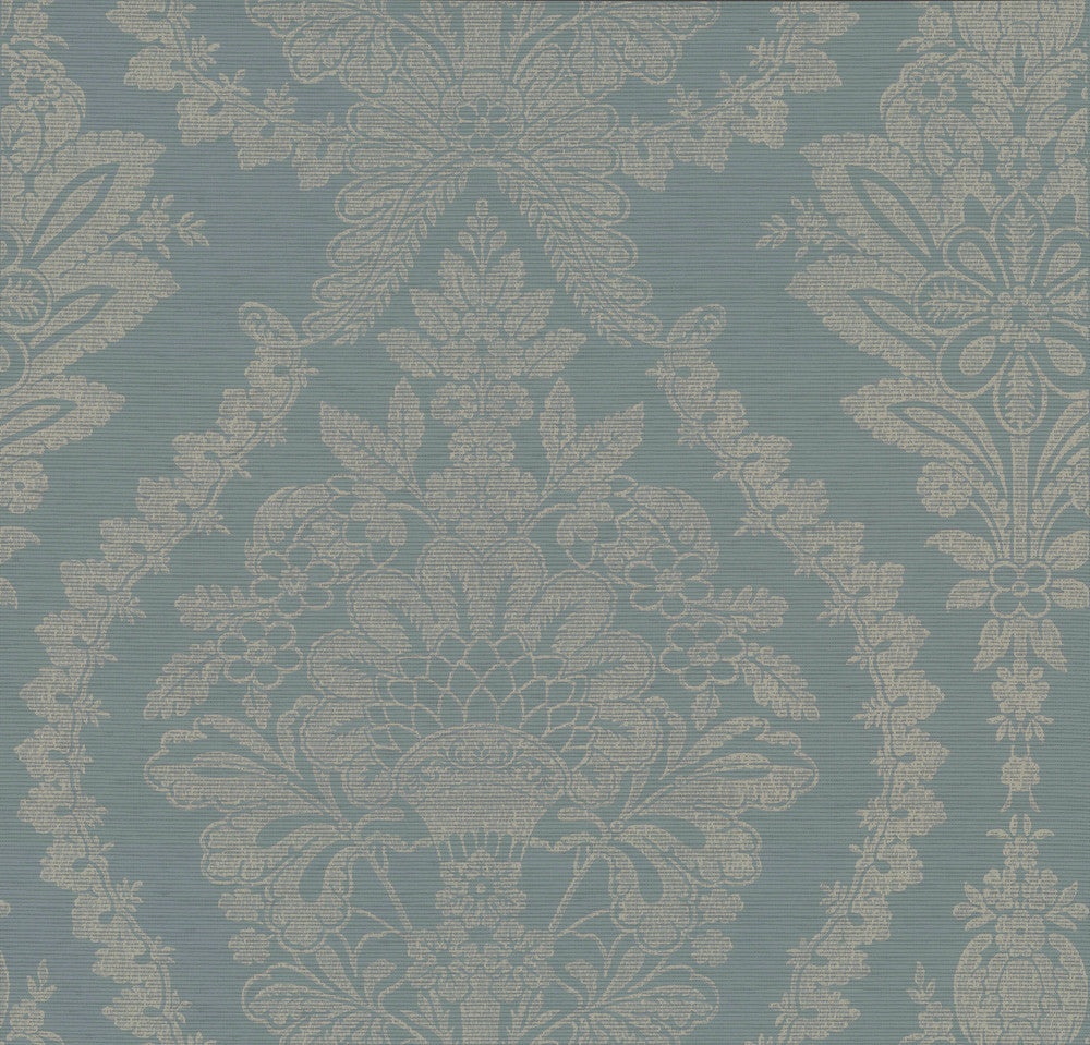 Heritage Damask Blue Wallpaper by Ronald Redding Handcrafted Naturals Covers about 60.8 square feet 27-in by 27-ft long roll Unpasted 25.25 - Fabric Carolina -