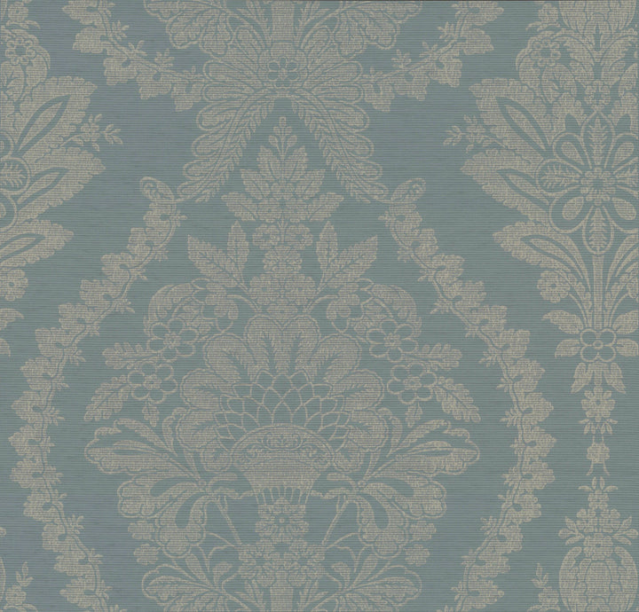 Heritage Damask Blue Wallpaper by Ronald Redding Handcrafted Naturals Covers about 60.8 square feet 27-in by 27-ft long roll Unpasted 25.25 - Fabric Carolina -