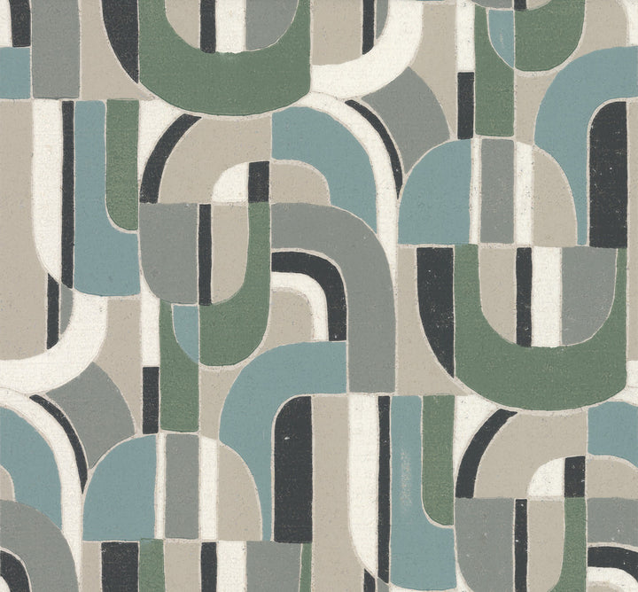 Sculptural Garden Dark Blue & Green Wallpaper by Ronald Redding Handcrafted Naturals Covers about 60.8 square feet 27-in by 27-ft long roll Unpasted 25.25 - Fabric Carolina -