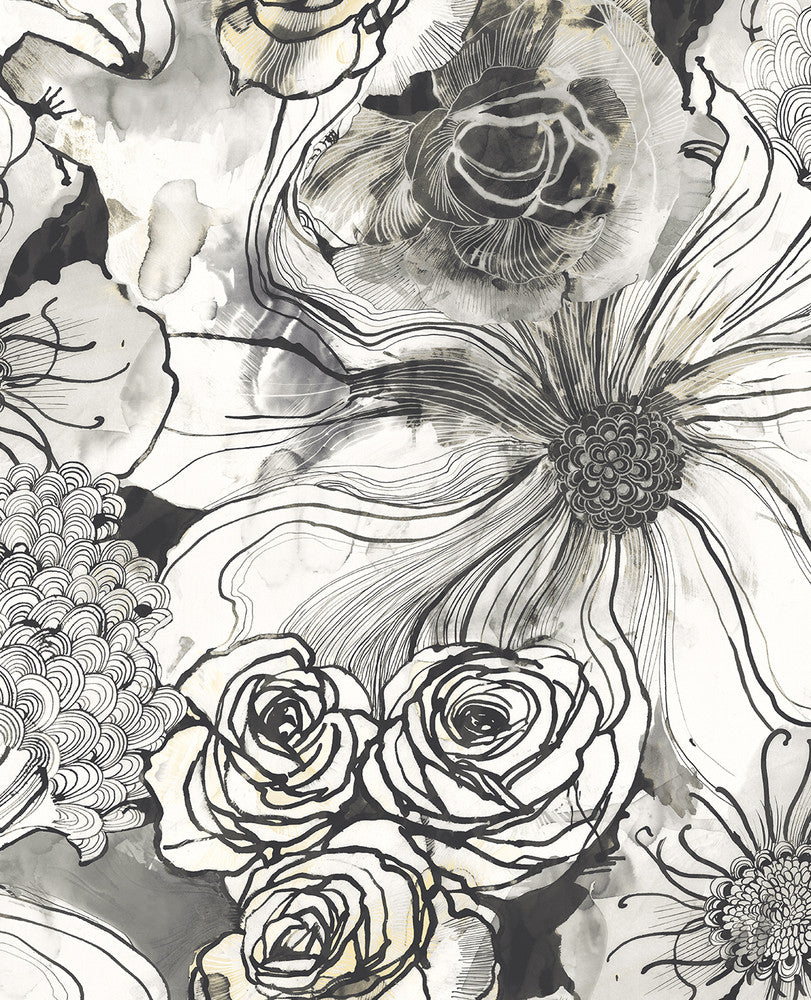 Ink Rose Onyx by Seabrook Wallpaper Harry & Grace Peel and Stick United States 30.75 25.2" 20.5" - Fabric Carolina -