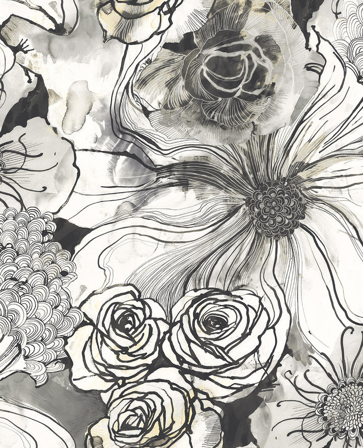 Ink Rose Onyx by Seabrook Wallpaper Harry & Grace Peel and Stick United States 30.75 25.2" 20.5" - Fabric Carolina -