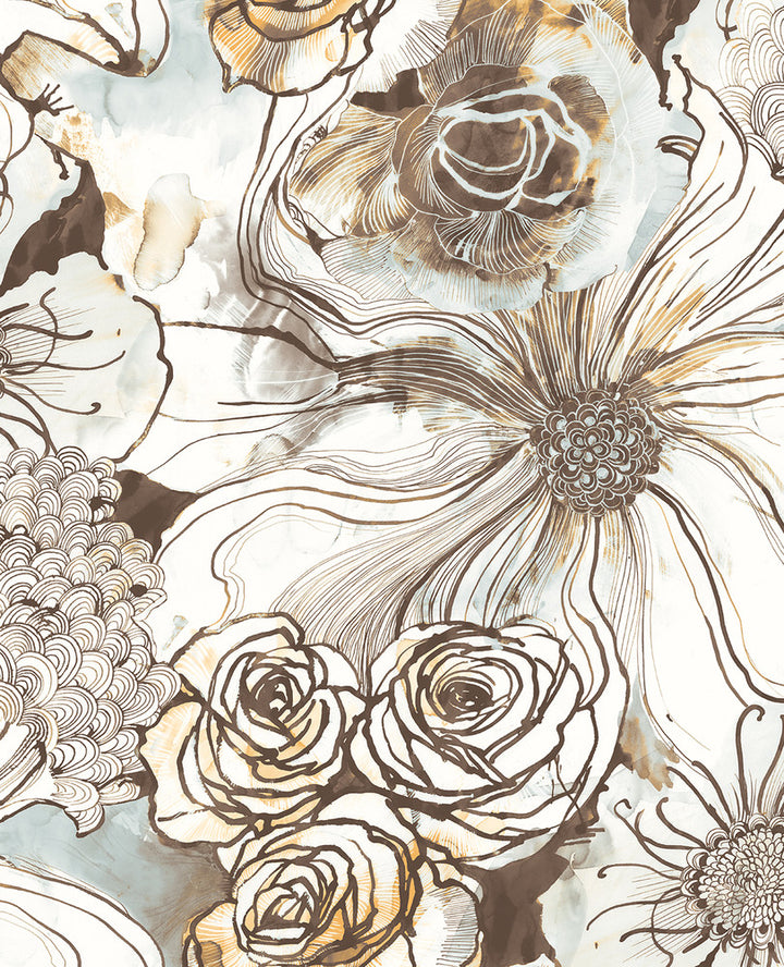 Ink Rose Mocha & Blue Mist by Seabrook Wallpaper Harry & Grace Peel and Stick United States 30.75 25.2" 20.5" - Fabric Carolina -
