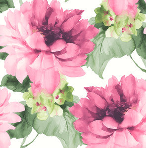 Watercolor Floral Cerise Pink & Evergreen by Seabrook Wallpaper