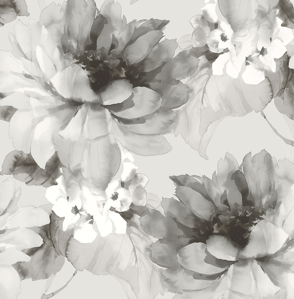 Watercolor Floral Ash & Metallic Silver by Seabrook Wallpaper Harry & Grace Peel and Stick United States 30.75 20.87" 20.5" - Fabric Carolina -