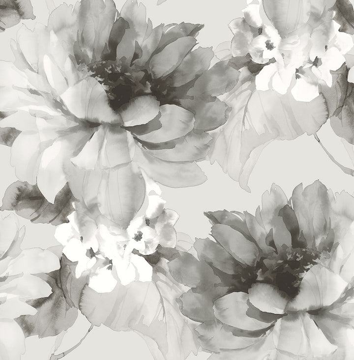 Watercolor Floral Ash & Metallic Silver by Seabrook Wallpaper Harry & Grace Peel and Stick United States 30.75 20.87" 20.5" - Fabric Carolina -