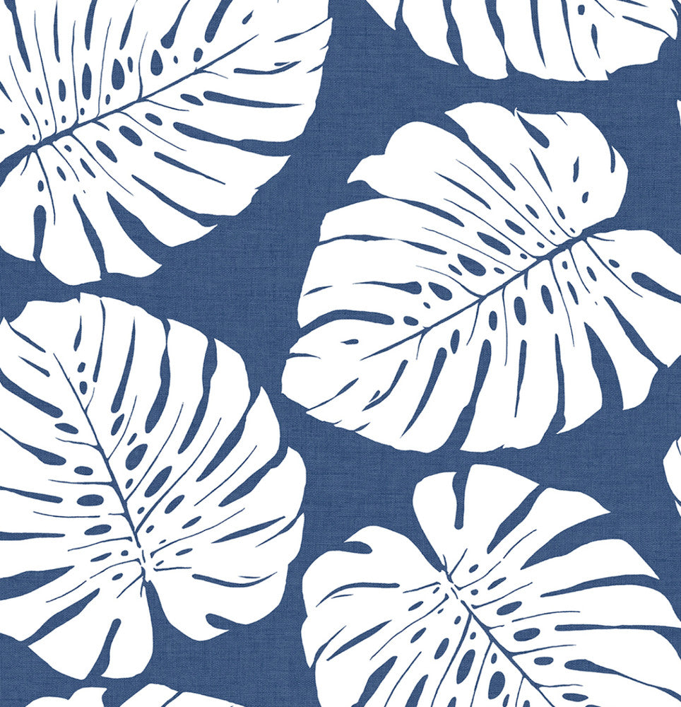 Monstera Leaf Blue by Seabrook Wallpaper Harry & Grace Peel and Stick United States 30.75 20.87" 20.5" - Fabric Carolina -