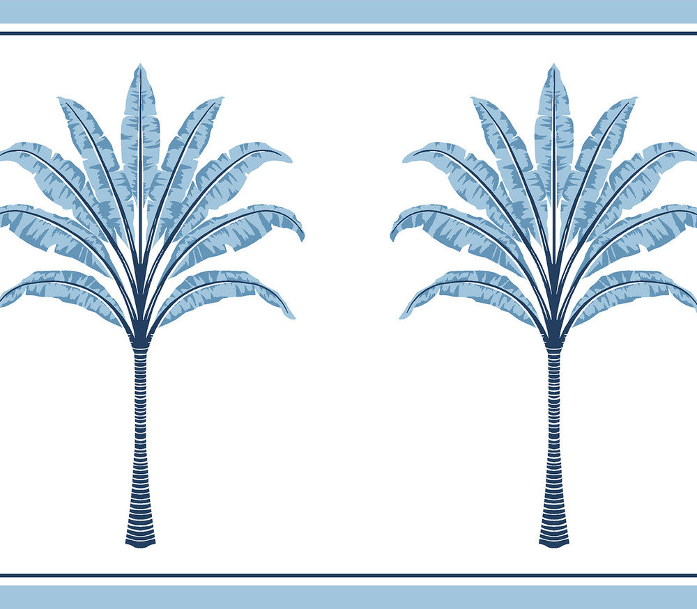 Montgomery Palm Border Blue Lake by Seabrook Wallpaper Harry & Grace Peel and Stick United States 15.38 7" 10.25" - Fabric Carolina -
