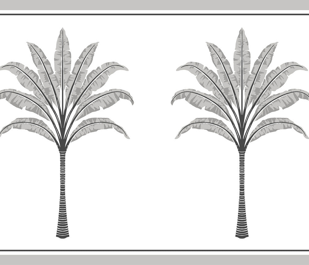 Montgomery Palm Border Harbor Grey by Seabrook Wallpaper Harry & Grace Peel and Stick United States 15.38 7" 10.25" - Fabric Carolina -