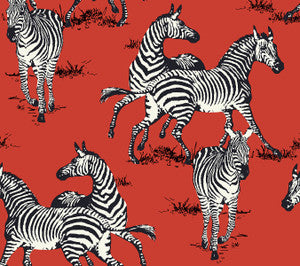 Playful Zebras Red by Seabrook Wallpaper