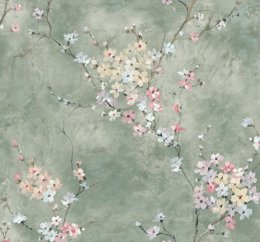 Floral Blossom Green Smoke by Seabrook Wallpaper Harry & Grace Peel and Stick United States 40.5 25.2" 27" - Fabric Carolina -