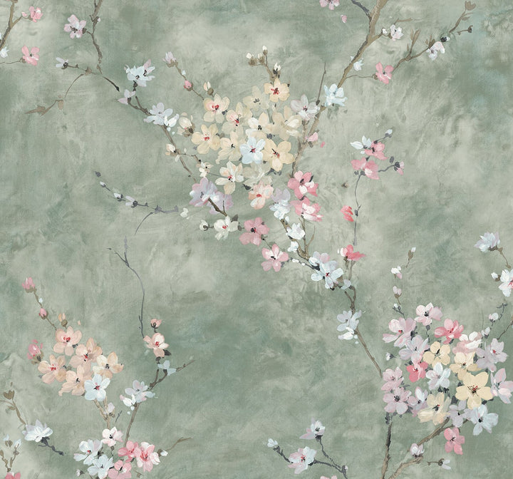 Floral Blossom Green Smoke by Seabrook Wallpaper Harry & Grace Peel and Stick United States 40.5 25.2" 27" - Fabric Carolina -