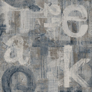 Graphic Letters Steel Blue & Mocha by Seabrook Wallpaper