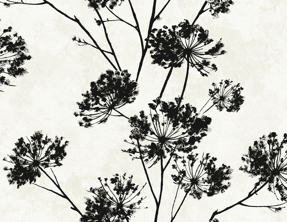 Dandelion Floral Ebony by Seabrook Wallpaper Harry & Grace Peel and Stick United States 40.5 20.87" 27" - Fabric Carolina -