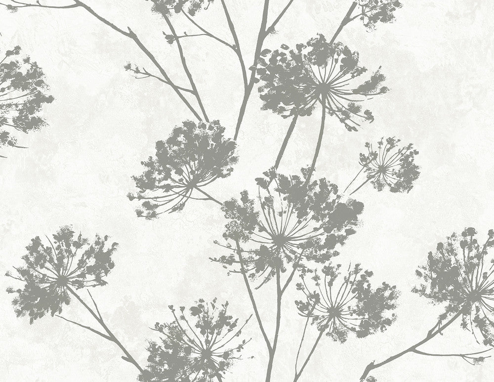 Dandelion Floral Metallic Silver by Seabrook Wallpaper Harry & Grace Peel and Stick United States 40.5 20.87" 27" - Fabric Carolina -