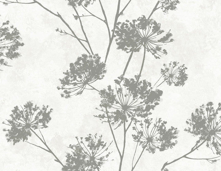 Dandelion Floral Metallic Silver by Seabrook Wallpaper Harry & Grace Peel and Stick United States 40.5 20.87" 27" - Fabric Carolina -