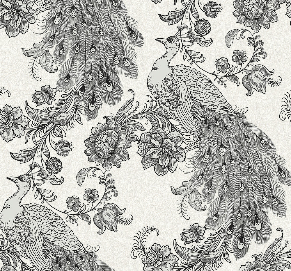 Peacock Ivory & Ebony by Seabrook Wallpaper Harry & Grace Peel and Stick United States 40.5 25.2" 27" - Fabric Carolina -