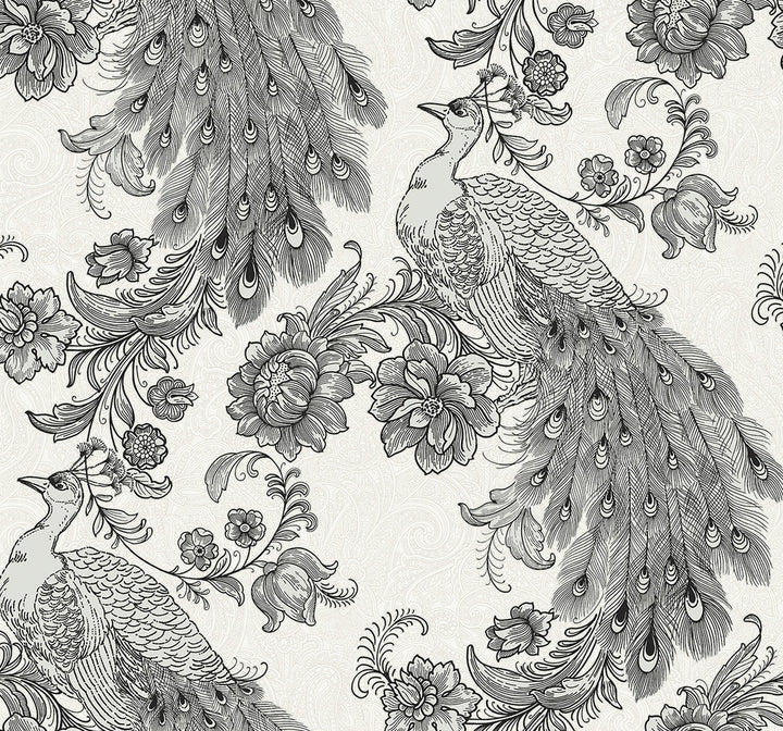 Peacock Ivory & Ebony by Seabrook Wallpaper Harry & Grace Peel and Stick United States 40.5 25.2" 27" - Fabric Carolina -