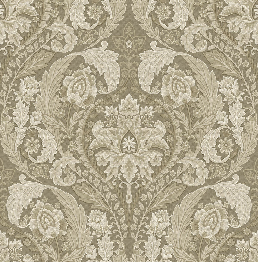 Thornton Vintage Damask Latte by Seabrook Wallpaper Harry & Grace Peel and Stick United States 30.75 20.87" 20.5" - Fabric Carolina -