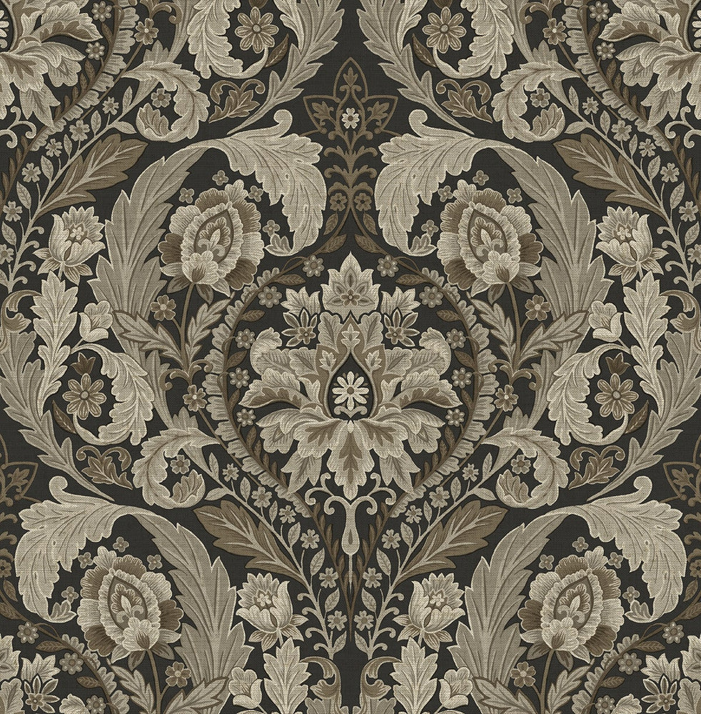 Thornton Vintage Damask Cliffside by Seabrook Wallpaper Harry & Grace Peel and Stick United States 30.75 20.87" 20.5" - Fabric Carolina -