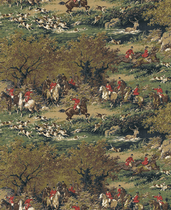 Taunton Hunt Scene Olive & Midnight by Seabrook Wallpaper Harry & Grace Peel and Stick United States 30.75 6.3" 20.5" - Fabric Carolina -