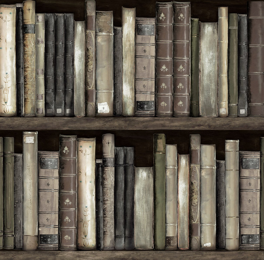 Faux Bookshelves Shale by Seabrook Wallpaper Harry & Grace Peel and Stick United States 30.75 20.5" 20.5" - Fabric Carolina -