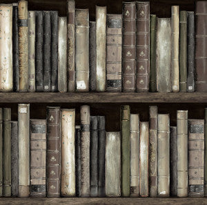 Faux Bookshelves Shale by Seabrook Wallpaper