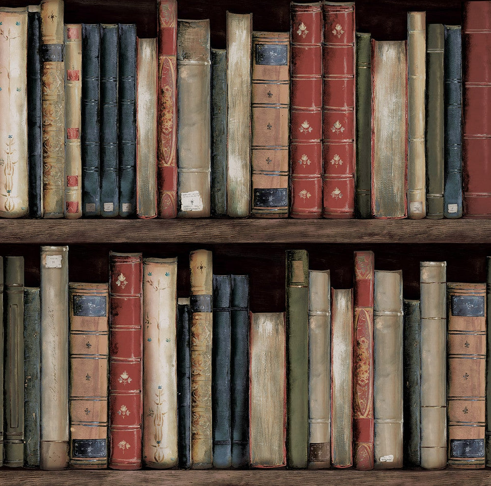 Faux Bookshelves Earth & Ember by Seabrook Wallpaper Harry & Grace Peel and Stick United States 30.75 20.5" 20.5" - Fabric Carolina -