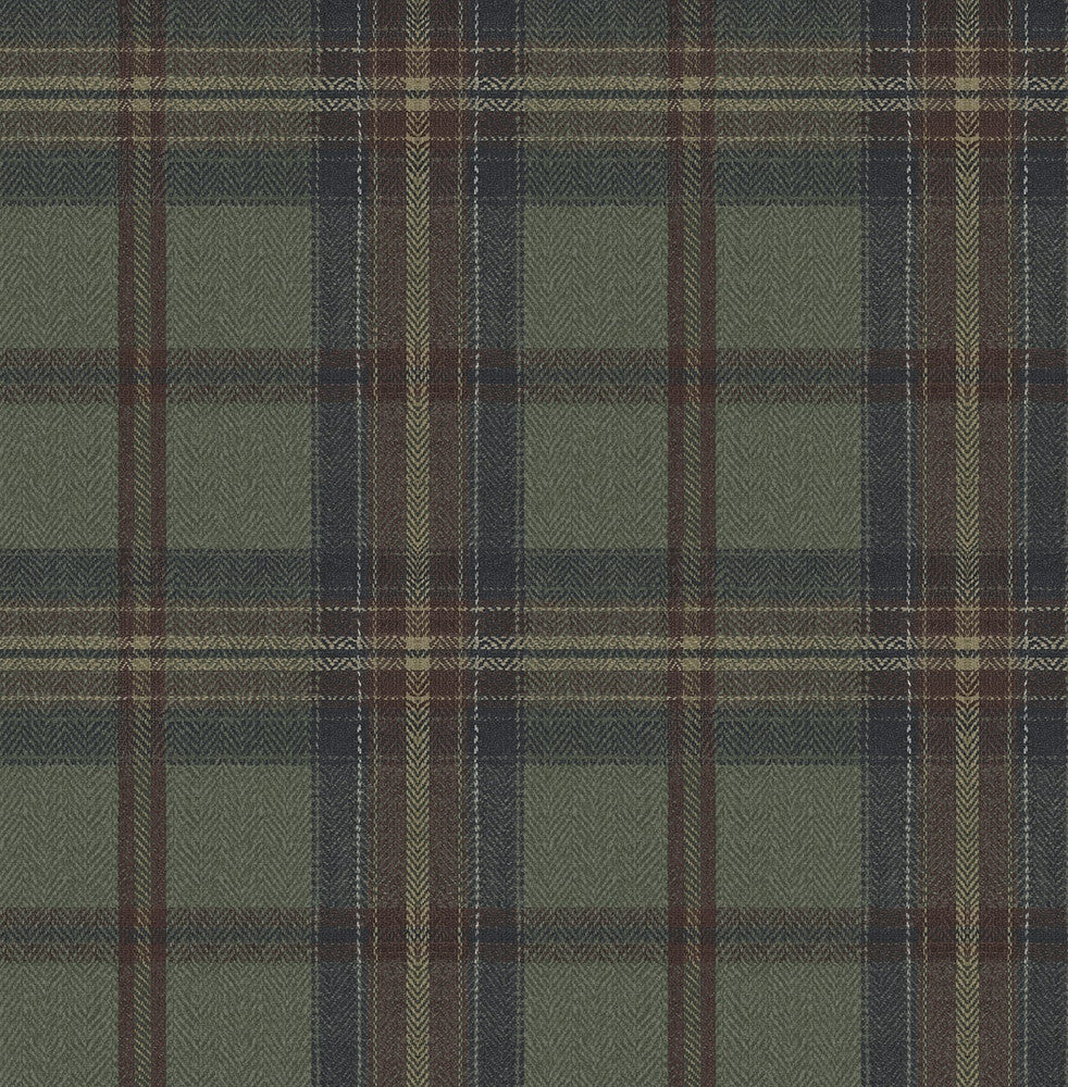 Herringbone Plaid Adobe & Antique Green by Seabrook Wallpaper Harry & Grace Peel and Stick United States 30.75 10.43" 20.5" - Fabric Carolina -