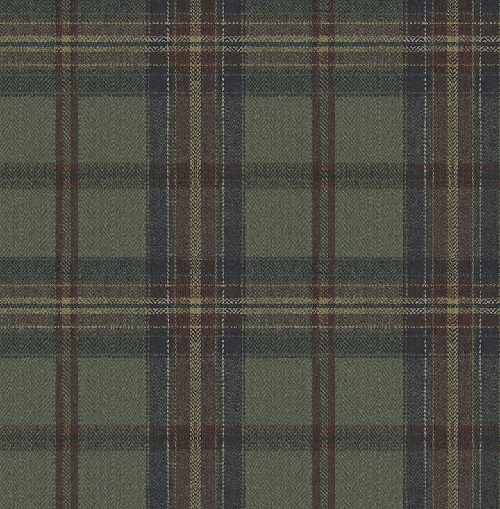 Herringbone Plaid Adobe & Antique Green by Seabrook Wallpaper Harry & Grace Peel and Stick United States 30.75 10.43" 20.5" - Fabric Carolina -