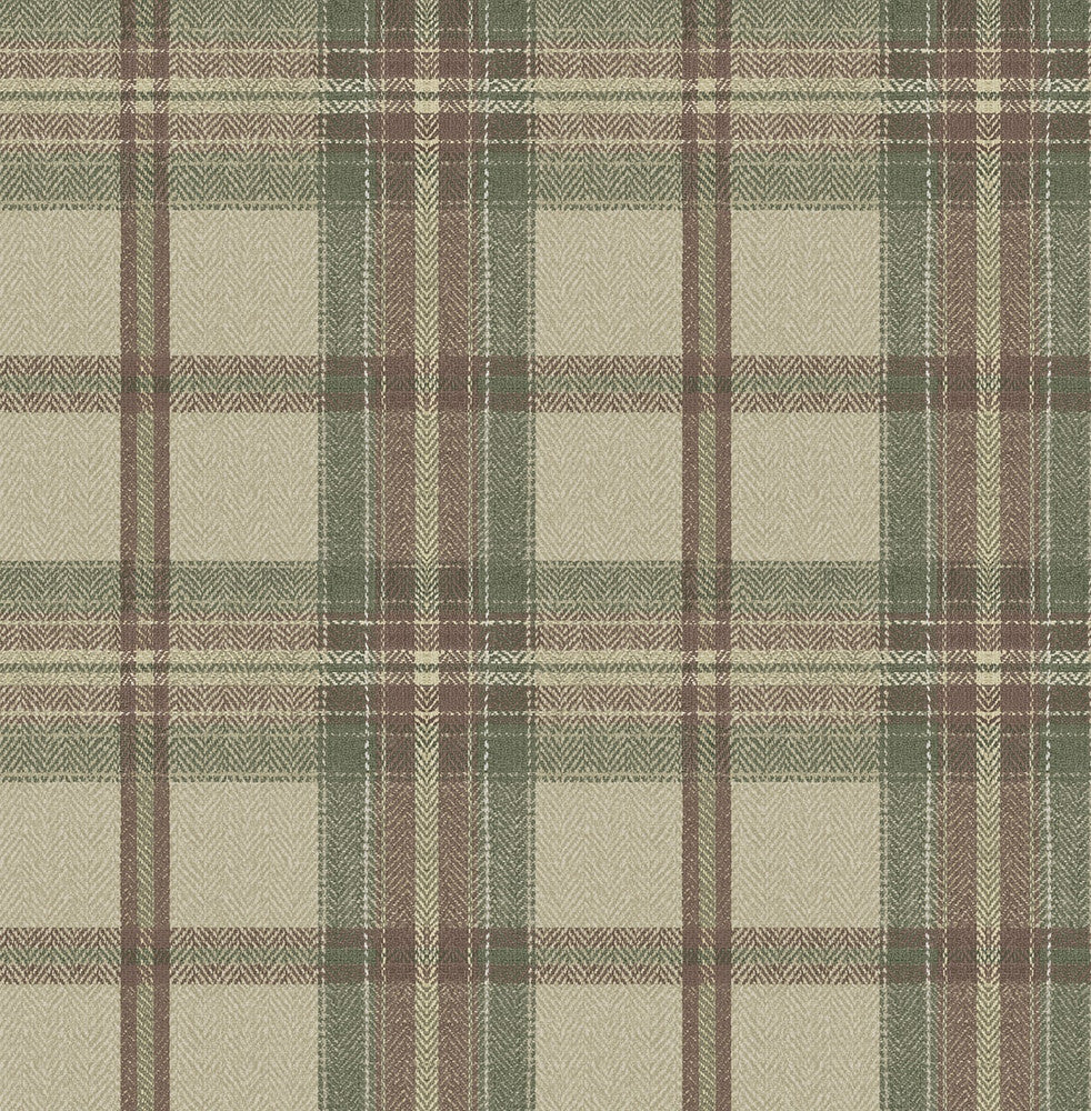 Herringbone Plaid Clay & Sage by Seabrook Wallpaper Harry & Grace Peel and Stick United States 30.75 10.43" 20.5" - Fabric Carolina -