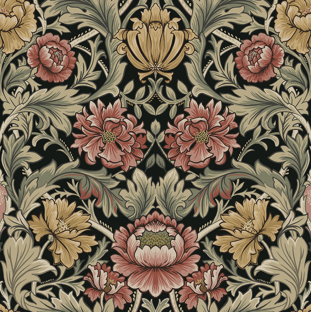 Acanthus Floral Cameo Ebony by Seabrook Wallpaper Harry & Grace Peel and Stick United States 30.75 20.87" 20.5" - Fabric Carolina -