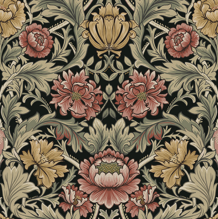 Acanthus Floral Cameo Ebony by Seabrook Wallpaper Harry & Grace Peel and Stick United States 30.75 20.87" 20.5" - Fabric Carolina -