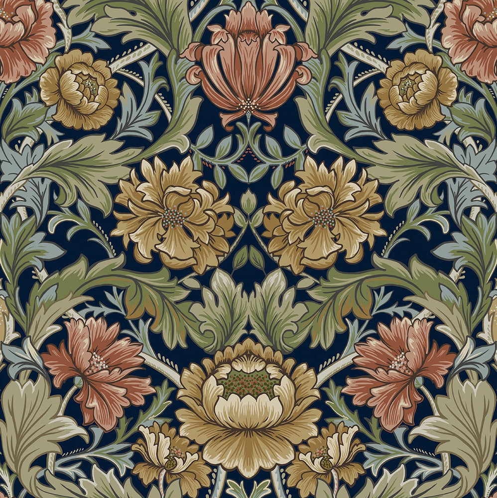 Acanthus Floral Cameo Dark Blue by Seabrook Wallpaper Harry & Grace Peel and Stick United States 30.75 20.87" 20.5" - Fabric Carolina -