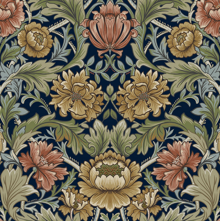 Acanthus Floral Cameo Dark Blue by Seabrook Wallpaper Harry & Grace Peel and Stick United States 30.75 20.87" 20.5" - Fabric Carolina -