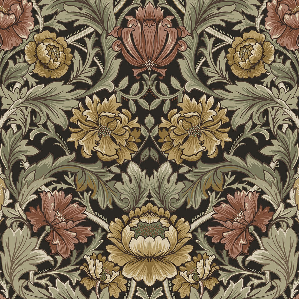 Acanthus Floral Cameo Espresso by Seabrook Wallpaper Harry & Grace Peel and Stick United States 30.75 20.87" 20.5" - Fabric Carolina -
