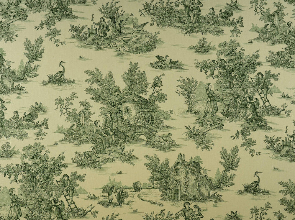 Hl-Pastorale White/Green 3 by Covington Designer Fabric 100% COTTON Spain 15000 Horizontal: 26.8 and Vertical: 25.2 54 - Swanky Fabrics -