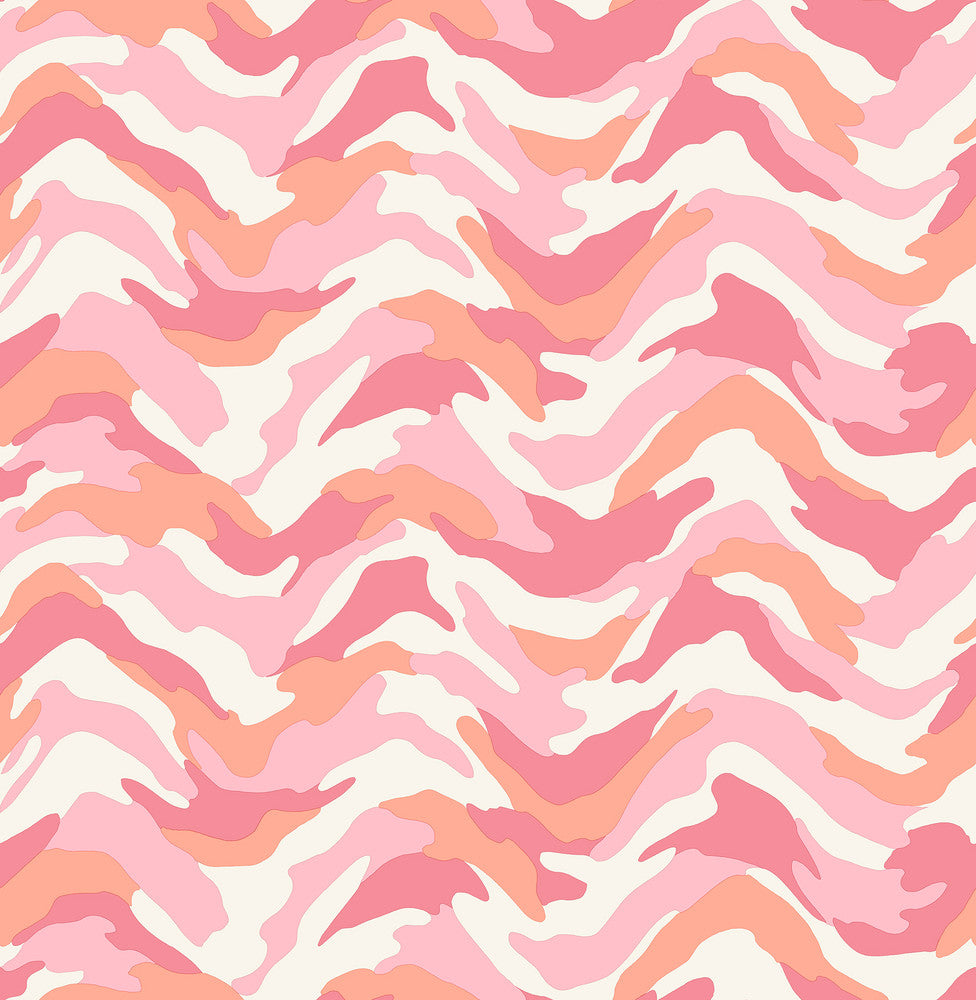 Stealth Pink Camo Wave Wallpaper by Brewster Brewster Kids Covers about 56.4 square feet 20.5-in by 33-ft long roll Unpasted 21 - Fabric Carolina -